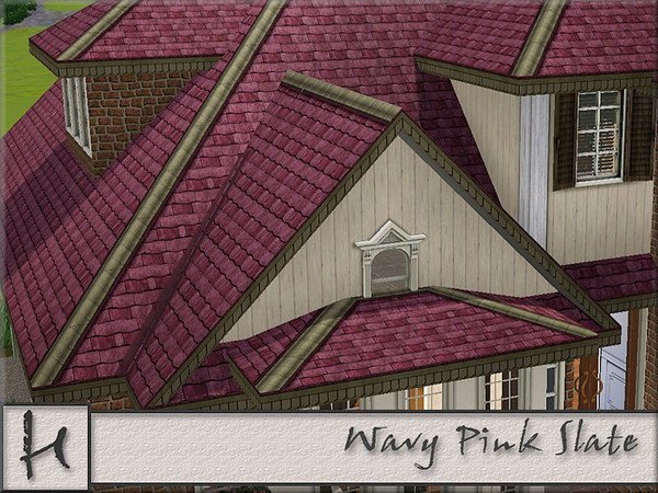Sims 3 — Wavy Pink Slate by hatshepsut — Slate roof with cream ridge tiles and custom trim