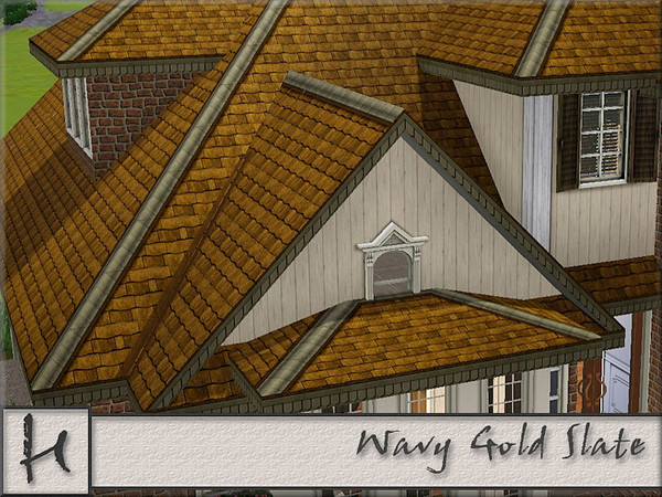 Sims 3 — Wavy Gold Slate by hatshepsut — Slate roof with cream ridge tiles and custom trim