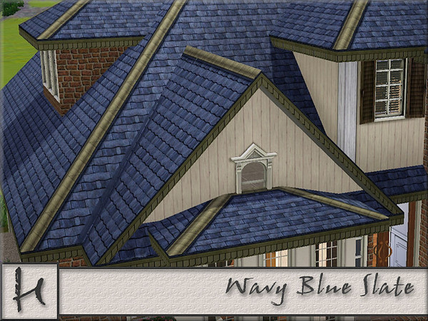 Sims 3 — Wavy Blue Slate by hatshepsut — Slate roof with cream ridge tiles and custom trim