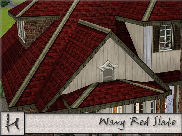 Sims 3 — Wavy Red Slate by hatshepsut — Slate roof with cream ridge tiles and custom trim