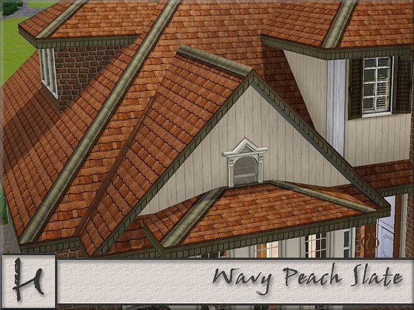 Sims 3 — Wavy Peach Slate by hatshepsut — Slate roof with cream ridge tiles and custom trim