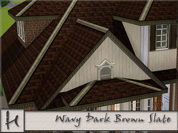 Sims 3 — Wavy Dark Brown Slate by hatshepsut — Slate roof with cream ridge tiles and custom trim