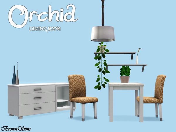 Sims 3 — Orchid Dining by Brown_Sims — new dining set with 6 new meshes. enjoy! :D *TSRAA*