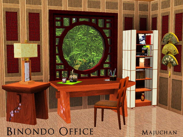 Sims 3 — Binondo Office by Majuchan — Asian inspired Office Set. Consists of six items: Bookshelf, Chair, Desk, Side