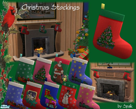 Sims 2 — Christmas Stocking Set by Spaik — A mesh and nine recolours to decorate your Sims mantles for Christmas. **Due