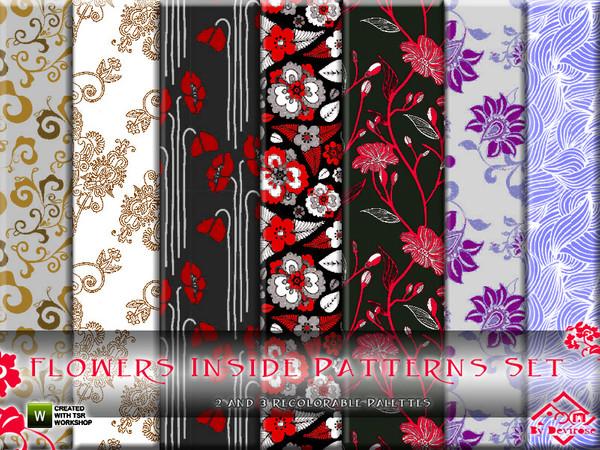 Sims 3 — Flowers Inside Patterns Set by Devirose — 7 fantasy patterns, with three and two levels of re-coloring,in