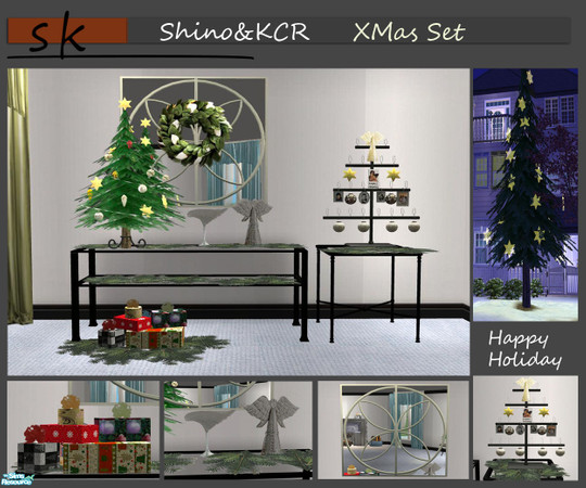 Sims 2 — XMas Set by ShinoKCR — This Set includes 2 decorated XMastrees, one with an Ironstand with 3650 Polygon and one