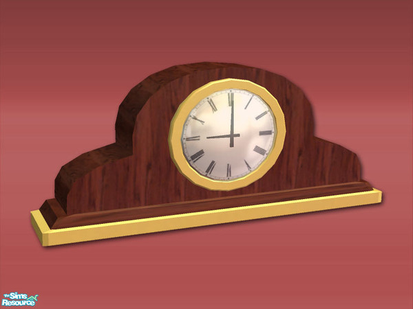 Sims 2 — Small Mantle Clock - Mesh by Shakeshaft — Part of a set of 3 working Mantle Clocks in Wood Textures, the Wood
