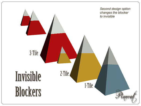 Sims 3 — Invisible Blockers by Pinecat — One, two and three tile invisible blockers to keep your Sims on the right path