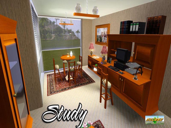 Sims 3 — Office Study by ruhrpottbobo — Retro Style Office with cherish wood pattern 