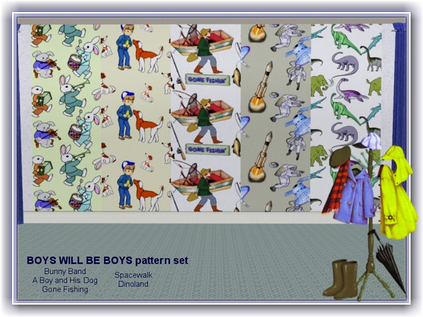 Sims 3 — boys will be boys pattern set by marcorse — Five Themed patterns suitable for boys, from toddler to preteen.