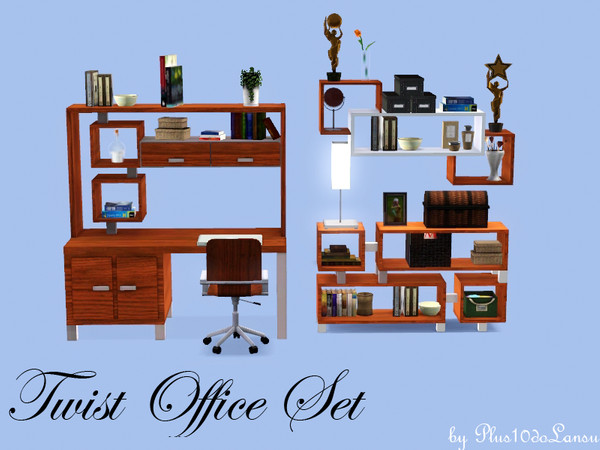 Sims 3 — Twist Office Set by plus10dolansu2 — Modern set into the study. 2 shelves for the wall which we can freely move