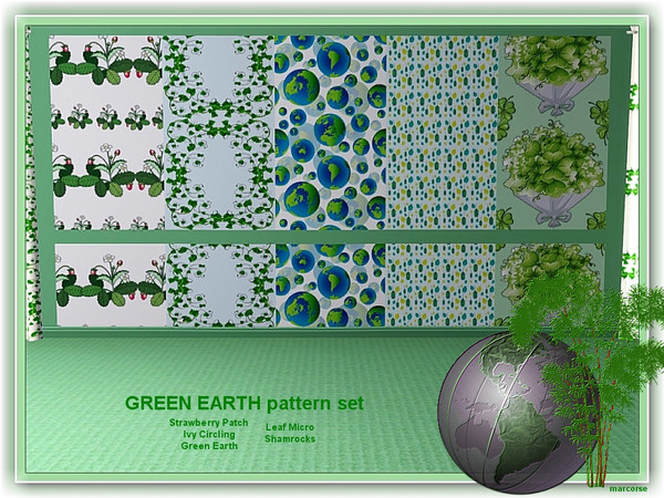Sims 3 — Green Earth pattern set by marcorse — Green Earth is a set of five patterns, all with a green and growing theme.