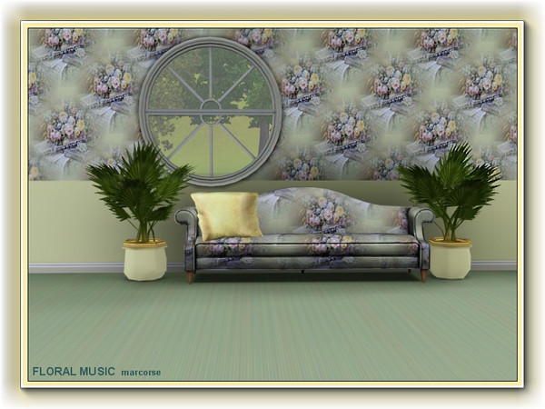 Sims 3 — Floral Music pattern by marcorse — Floral Music features a vase of flowers, a flute, a musical score and an old