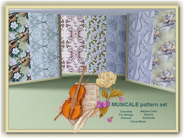Sims 3 — Musicale pattern set by marcorse — Musicale is a set of seven patterns with a musical instrument theme. All are