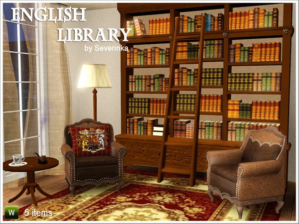 Sims 3 — English Library set by Severinka_ — Created by Severinka furniture bookshelf for 30 slots functional smoking