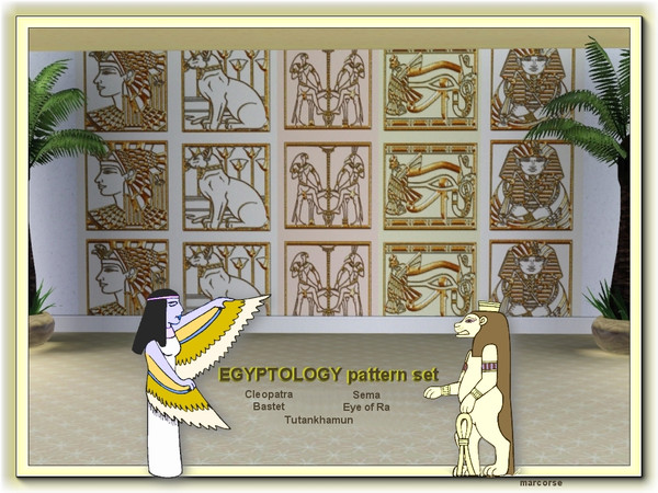 Sims 3 — Egyptology pattern set by marcorse — Egyptology pattern set comprises 5 patterns depicting symbolic and actual