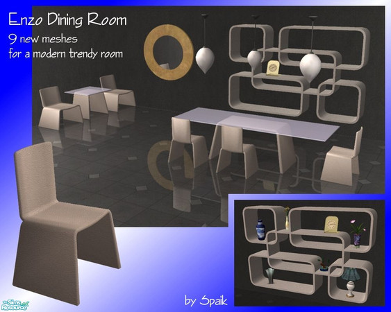 Sims 2 — Enzo Dining Room by Spaik — Modern dining room with dining table, end table, chair and living room chair made of