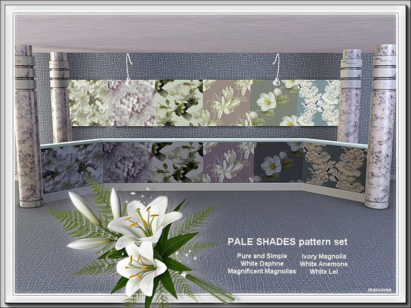Sims 3 — Pale Shades pattern set by marcorse — Six Fabric patterns in light tones and featuring floral designs.