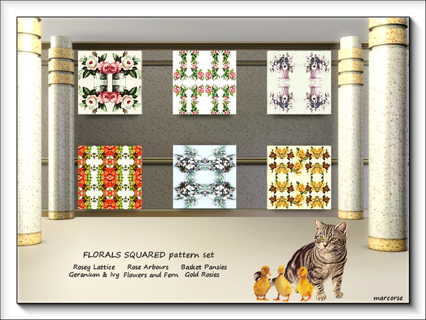 Sims 3 — Florals Squared pattern set by marcorse — Six floral patterns all with a square design format. All are to be