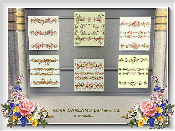 Sims 3 — Rose Garland pattern set by marcorse — Rose Garland is a set of 6 small-scale repeat patterns, featuring pink