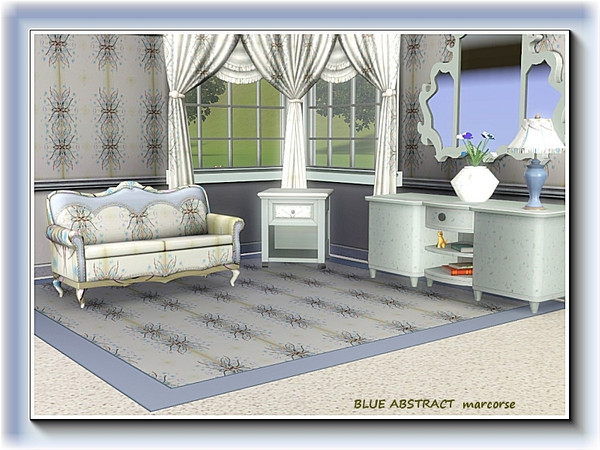Sims 3 — Blue Abstract pattern by marcorse — A stylised line design in blue and gold in a vertical repeat.