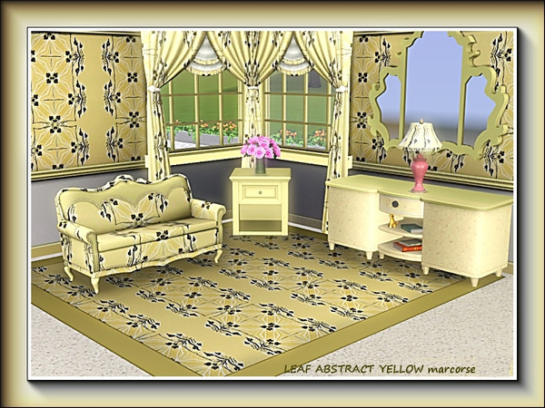 Sims 3 — Leaf Abstract Yellow pattern by marcorse — A abstract design featuring leaves and style lines on a yellow