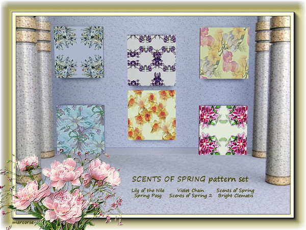 Sims 3 — Scents of Spring pattern set by marcorse — Scents of Spring pattern set contains 6 floral Fabric patterns - not