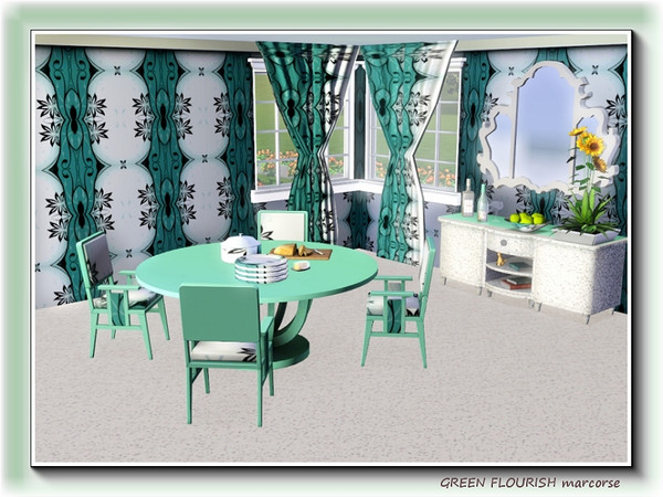 Sims 3 — Green Flourish pattern by marcorse — A simple repeat pattern of abstract shapes and flourishes.