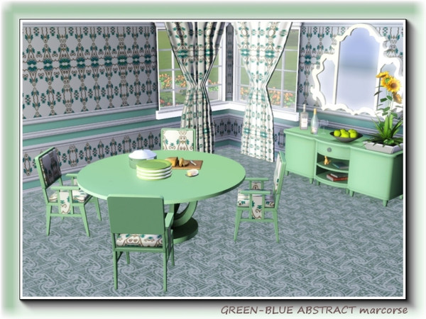 Sims 3 — Green-Blue Abstract pattern by marcorse — Abstract shapes in an allover repeat pattern in green-blue and white. 
