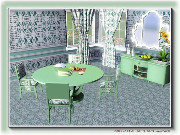 Sims 3 — Green Leaf Abstract pattern by marcorse — A complex repeat pattern of green leaves and abstract shapes on a