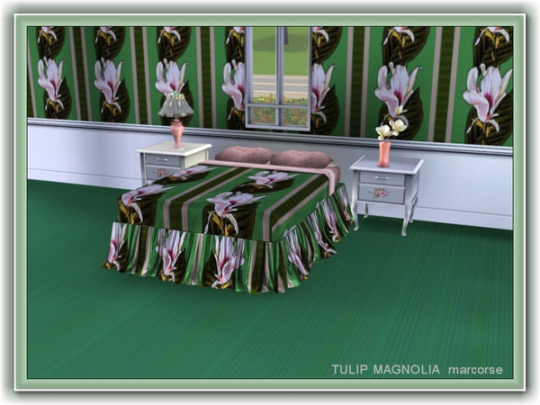 Sims 3 — Tulip Magnolia pattern by marcorse — Classic floral stripes in pink and green, featuring the tulip magnolia