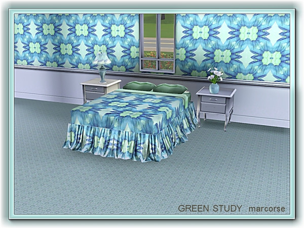 Sims 3 — Study in Green pattern by marcorse — A large format, floral design featuring a stylised flower in shades of