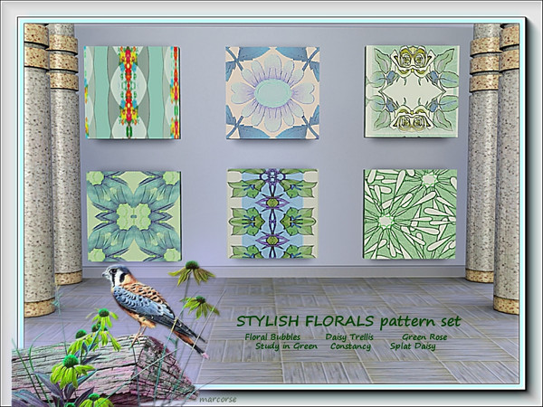 Sims 3 — Stylish Florals pattern set by marcorse — This set of six patterns is comprised of floral designs in a stylised