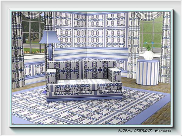 Sims 3 — Floral Gridlock pattern by marcorse — Floral style shapes and elements combined with plain bars to create a