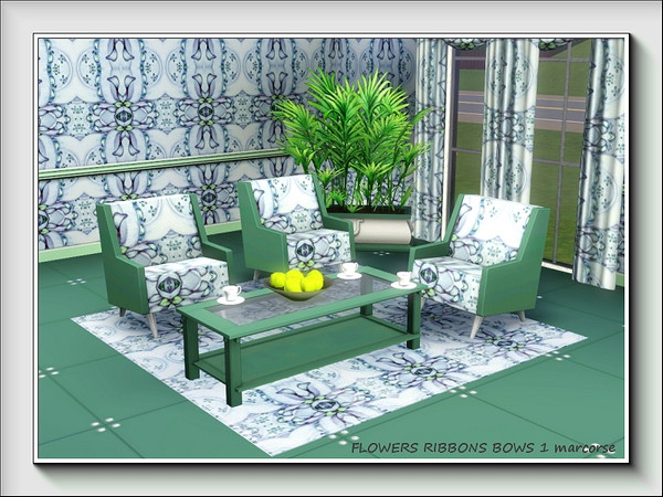Sims 3 — Flowers Ribbons Bows 1 pattern by marcorse — No 1 in a series of 8 Fabric patterns, all based on the same image,