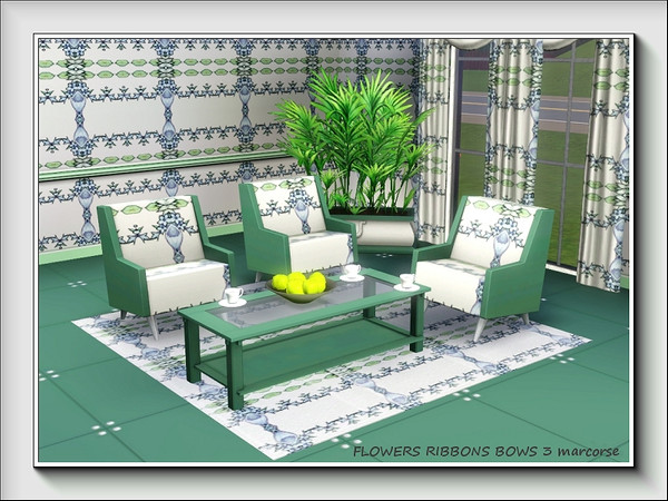 Sims 3 — Flowers Ribbons Bows 3 pattern by marcorse — No.3 in a series of 8 Fabric patterns, based on the same image, in