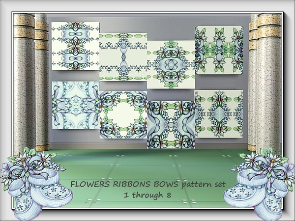 Sims 3 — Flowers Ribbons Bows pattern set by marcorse — This Fabric pattern set comprises of 8 individual designs created