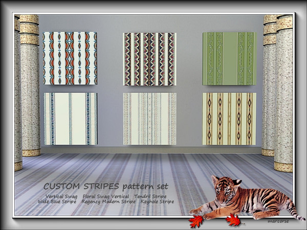 Sims 3 — Custom Stripes pattern set by marcorse — Custom Stripes is a set of six decoratively striped patterns. Five are