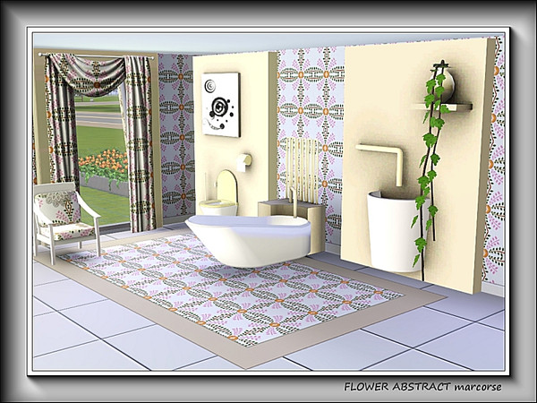 Sims 3 — Flower Abstract pattern by marcorse — A flower shape made up of leafy sprays and lines in pink, green and brown