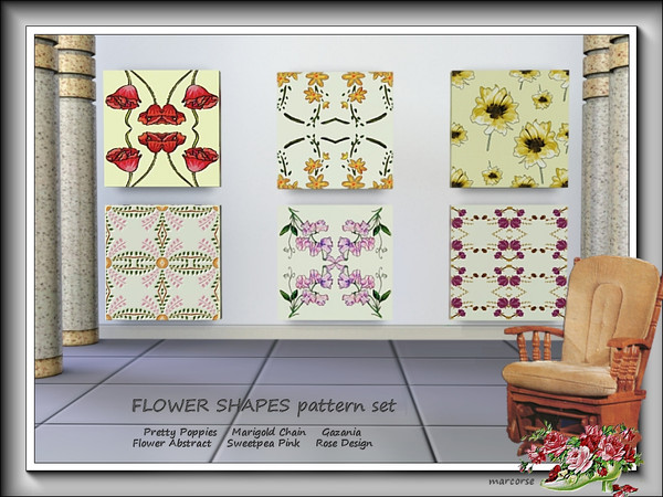 Sims 3 — Flower Shapes pattern set by marcorse — Six floral patterns based around single flower shapes. Flower Abstract
