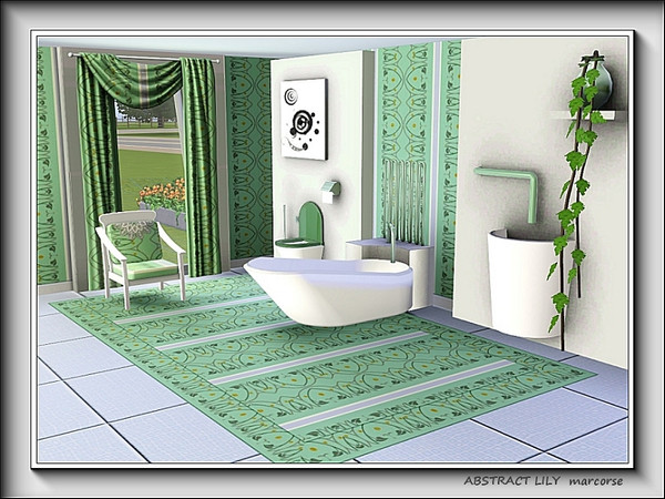 Sims 3 — Abstract Lily pattern by marcorse — An elongated abstract design featuring stylised lilies and leaves on a green