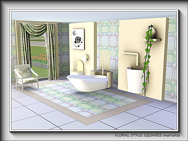 Sims 3 — Floral Style Squares pattern by marcorse — Floral style motifs in a square repeat design.