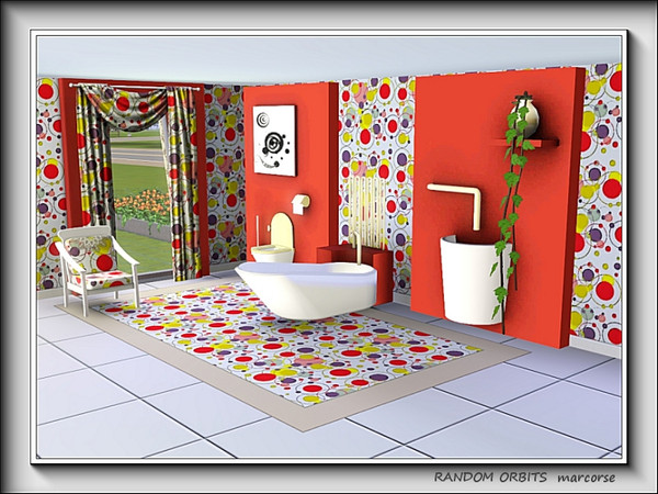 Sims 3 — Random Orbits pattern by marcorse — Brightly coloured circles, rings and dots arranged in a galaxy formation of