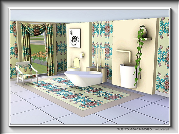 Sims 3 — Tulips and Daisies pattern by marcorse — A heraldic design of tulips and daisies in a simple repeat pattern.