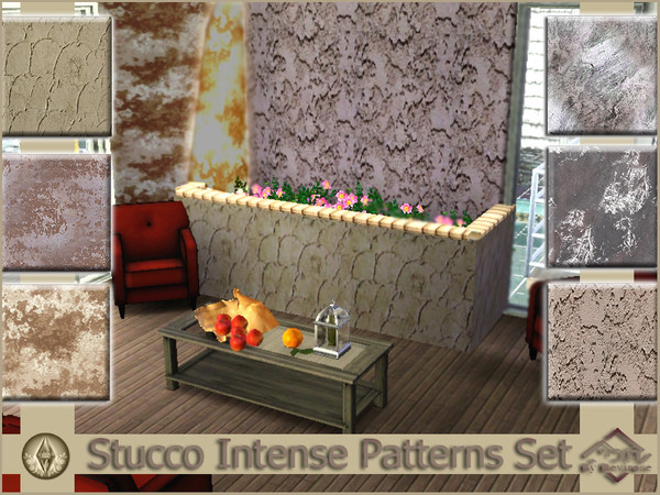 Sims 3 — Stucco Intense Patterns Set by Devirose — Scraped surfaces, splashed with paint, dab color. All to create