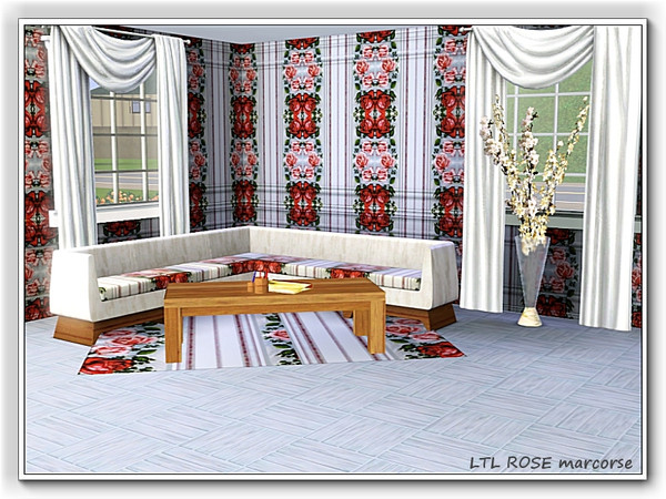 Sims 3 — LTL Rose pattern by marcorse — Red and pink roses and a toning stripe make up this vertical pattern.