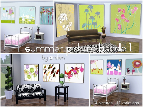 Sims 3 — Summer Picture Bundle 1 by Arelien — Bundle of 4 pictures, with 3 variations each. Summery and light theme.