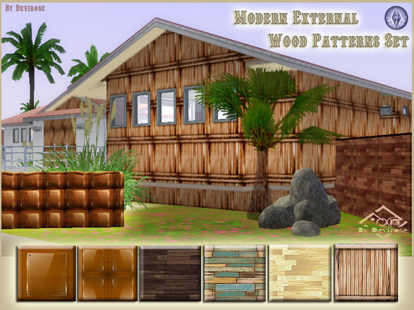 Sims 3 — Modern External Wood Patterns Set by Devirose — A set of six patterns to adorn the exterior walls and modern