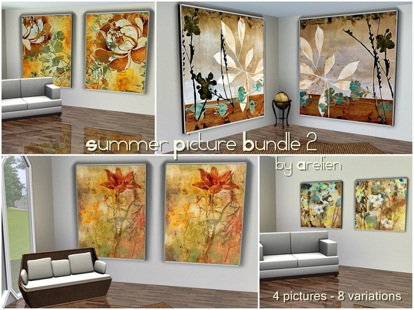 Sims 3 — Summer Picture Bundle 2 by Arelien — Set of 4 summery pictures with 8 variations in total.